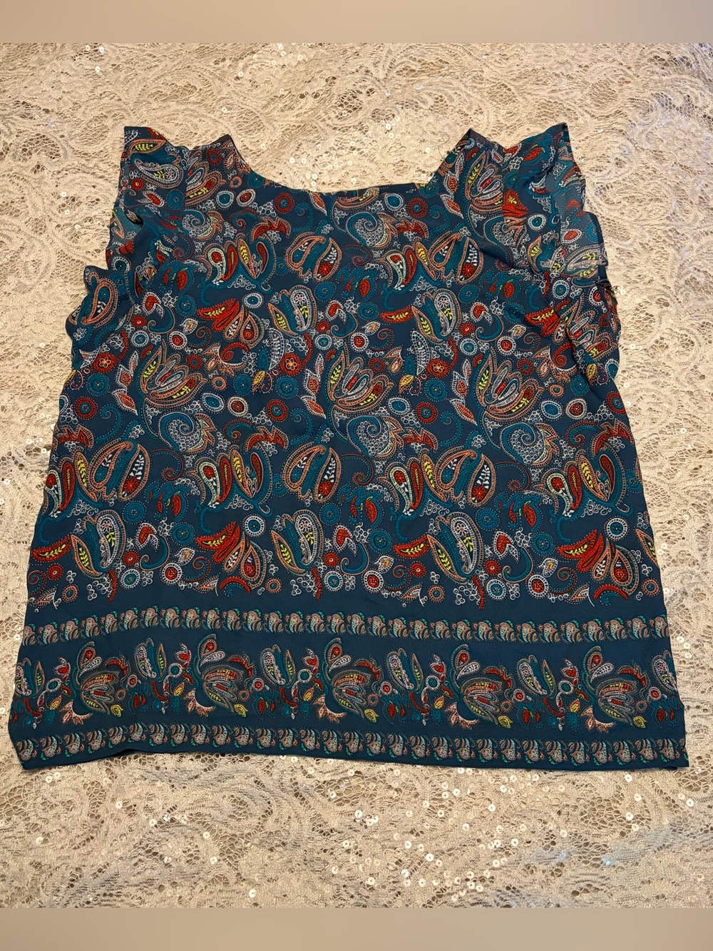 LOFT/Pre-loved Teal Paisley Ruffle Sleeve Blouse SP